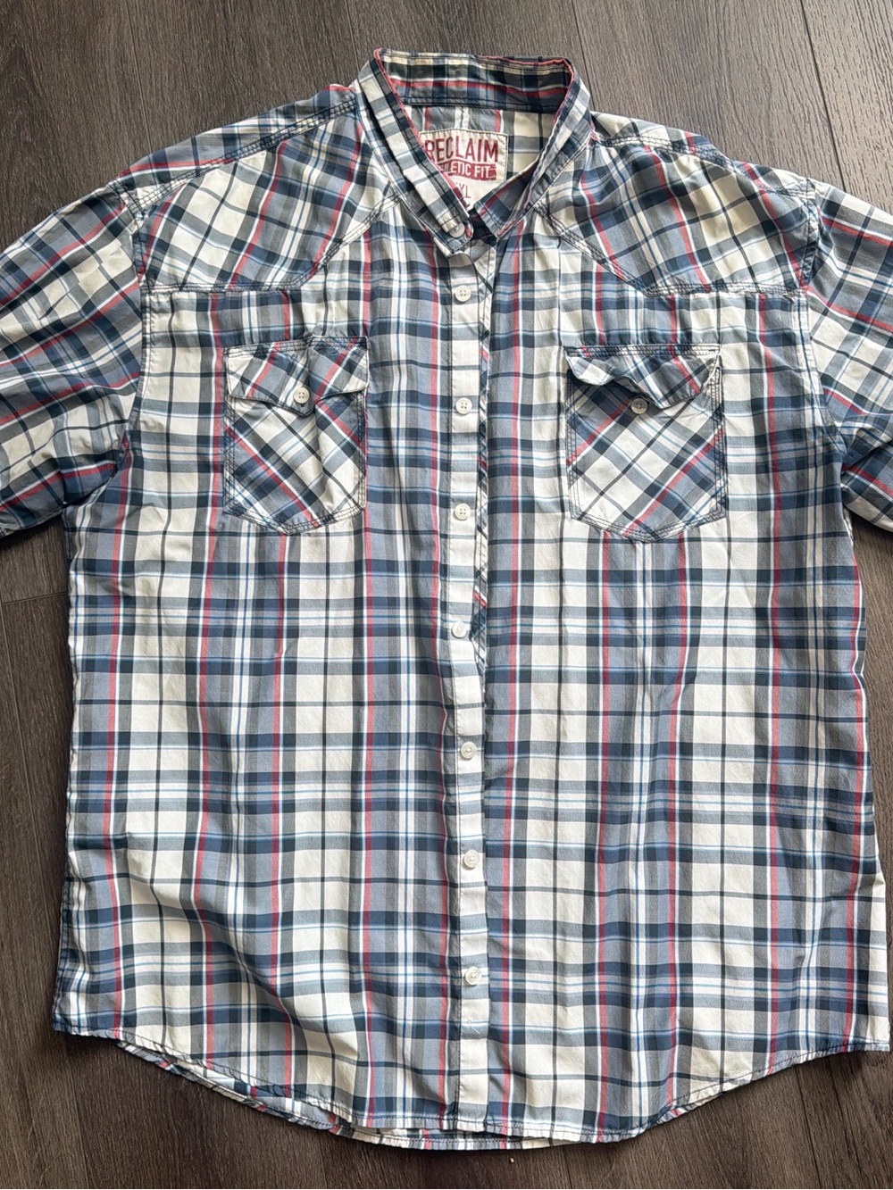 Blue, red, White 🇺🇸 Plaid Short-Sleeve Button-Up Shirt XXXL western cowboy